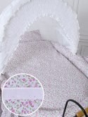 Wiklinowy kosz Mojżesza Retro ze składaną budką Jasmine - naturalny + różowa pościel z koronką