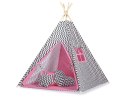 Namiot TIPI dla dzieci + mata + poduszki + zawieszki pióra - Chevron czarny/ciemny róż