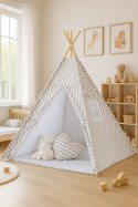 Namiot Tipi dla dzieci + zawieszki pióra - Chevron szary