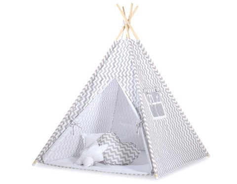 Namiot Tipi dla dzieci + zawieszki pióra - Chevron szary