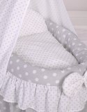 Wózek dla lalek Kosz Mojżesza dla lalek z baldachimem LAURA szary