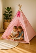 Namiot TIPI dla dzieci + mata + poduszki + zawieszki pióra - różowy