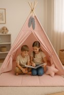 Namiot TIPI dla dzieci +mata + zawieszki pióra - brudny róż