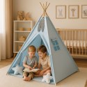 Namiot TIPI dla dzieci +mata + zawieszki pióra - niebieski