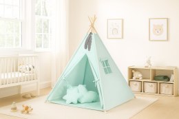 Namiot Tipi dla dzieci + zawieszki pióra - jasna mięta