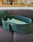 Kosz Mojżesza BOHO bawełniany Handmade z materacykiem - butelkowa zieleń
