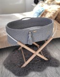 Kosz Mojżesza BOHO bawełniany Handmade z materacykiem - ciemny szary