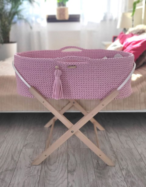 Kosz Mojżesza BOHO bawełniany Handmade z materacykiem - różowy