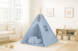 Namiot TIPI dla dzieci + mata + poduszki + zawieszki pióra - brudny niebieski