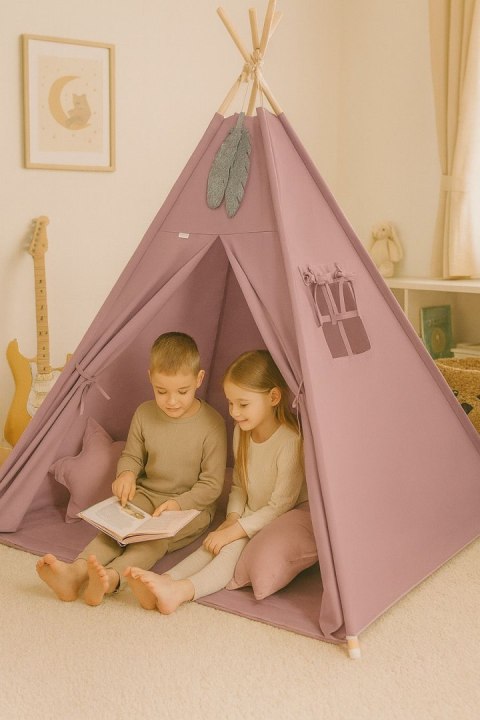 Namiot Tipi dla dzieci + zawieszki pióra - róż retro