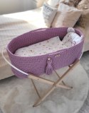 Kosz Mojżesza BOHO bawełniany Handmade z materacykiem - lawendowy
