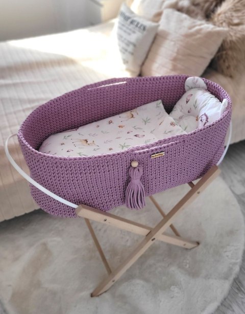 Kosz Mojżesza BOHO bawełniany Handmade z materacykiem - lawendowy