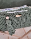 Kosz Mojżesza BOHO bawełniany Handmade z materacykiem - szałwia
