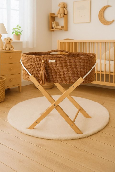 Kosz Mojżesza BOHO Handmade ze stojakiem - caramel
