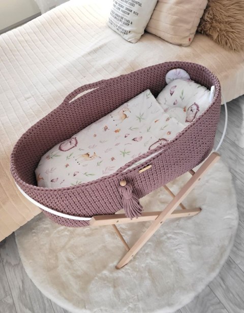 Kosz Mojżesza BOHO bawełniany Handmade z materacykiem - mauve
