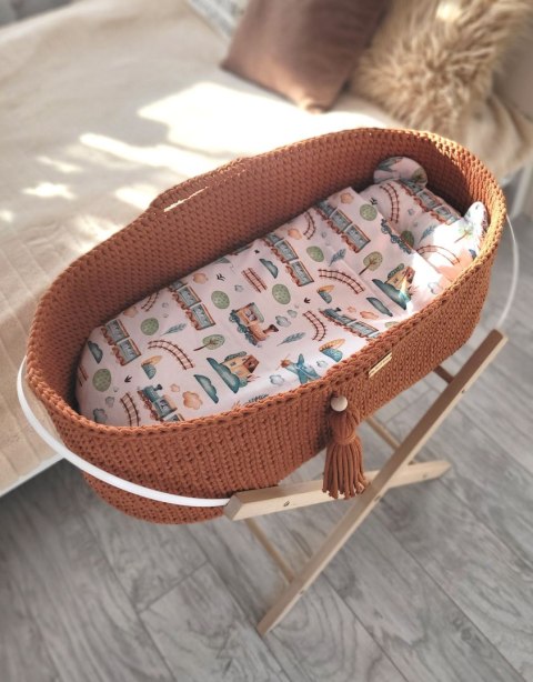 Kosz Mojżesza BOHO bawełniany Handmade z materacykiem - terracotta