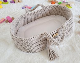Kosz Mojżesza BOHO bawełniany nosidełko dla lalek - jasny beż