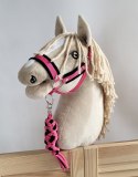 Uwiąz dla konia Hobby Horse pleciony ze sznurka - czarno-ciemnoróżowy