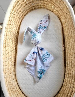 Miękka przytulanka DOUDOU kocyk króliczek z bawełny - Blue birds