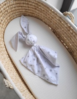 Miękka przytulanka DOUDOU kocyk króliczek z bawełny - Mini gwiazdki szare/ szary