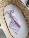 Miękka przytulanka DOUDOU kocyk króliczek z bawełny - Różowo/ szary