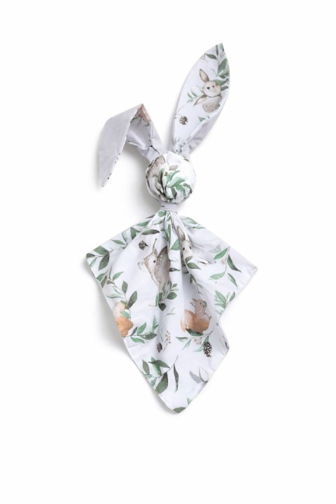 Miękka przytulanka DOUDOU kocyk króliczek z bawełny -Woodland green/ szary