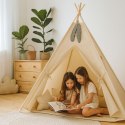 Namiot TIPI dla dzieci + mata + poduszki + zawieszki pióra - beżowy