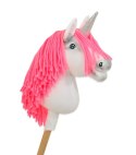 Hobby Horse Jednorożec na kiju biały, grzywa neon róż i srebrny róg A4