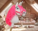 Hobby Horse Jednorożec na kiju biały, grzywa neon róż i srebrny róg A4