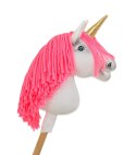Hobby Horse Jednorożec na kiju biały, grzywa neonowy róż i złoty róg A4