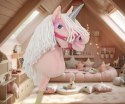 Hobby Horse Jednorożec na kiju różowy z białą grzywą i srebrnym rogiem A4