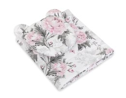 Kołderka z wypełnieniem i poduszka profilowana Miś - zestaw 2cz. - Romantic peonies