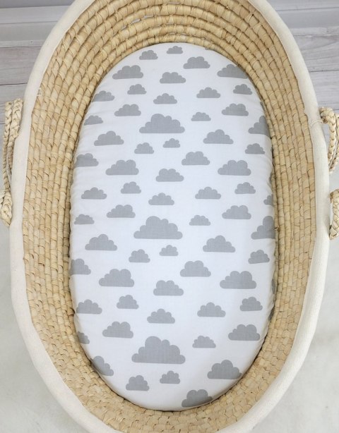 Prześcieradło bawełniane do kosza Mojżesza Boho wózka gondoli 75x35 cm - Chmurki szare