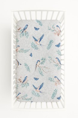 Prześcieradło bawełniane z gumką do łóżeczka 120x60 cm - blue birds