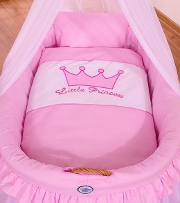 Kosz Mojżesza wiklinowy z baldachimem - Little Princess różowy