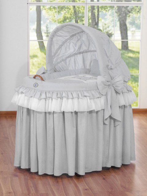 Kosz Mojżesza wiklinowy ze składaną budką - Little Princess szary