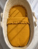 Kołderka z wypełnieniem i płaska poduszka MUŚLIN falbanka - zestaw 2cz. musztardowa