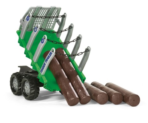 Rolly Toys 122158 Przyczepa Rolly-Timber Zielona do przewozu drzew, 2-osie