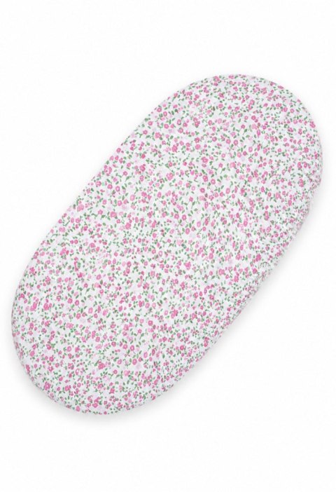 Prześcieradło bawełniane do wózka gondoli kosza Mojżesza Boho 75x35 cm - łączka różowa