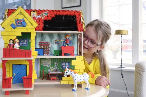 Figurka Pippi Langstrumpf zestaw z koniem do zabawy, zabawka dla dzieci koń