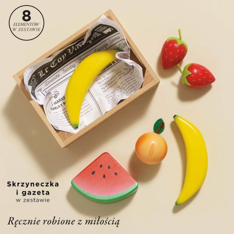 Drewniane owoce w skrzynce, zabawka dla dzieci, stragan, sklep Le Toy Van