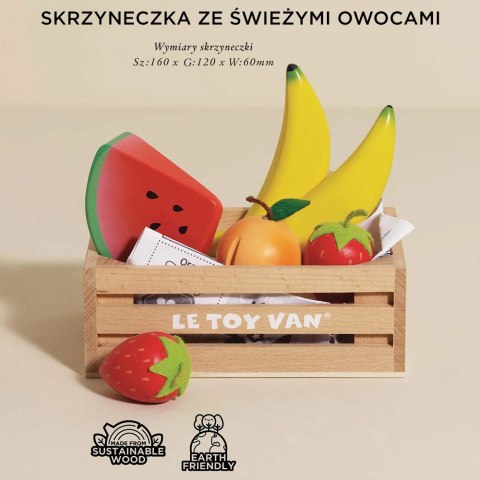 Drewniane owoce w skrzynce, zabawka dla dzieci, stragan, sklep Le Toy Van