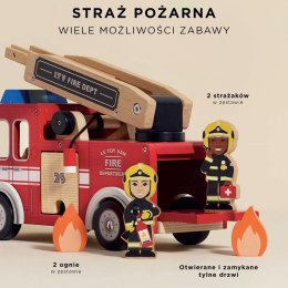 Drewniany wóz strażacki zestaw z figurkami straż pożarna zabawka Le Toy Van